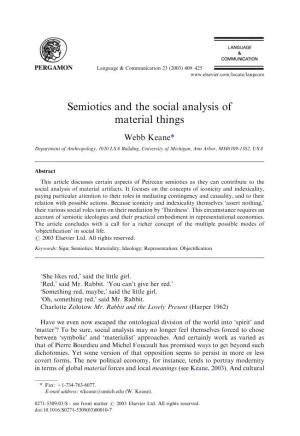 Semiotics and the Social Analysis of Material Things