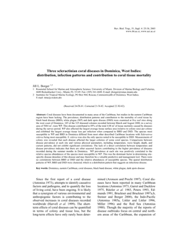 Three Scleractinian Coral Diseases in Dominica, West Indies: Distribution, Infection Patterns and Contribution to Coral Tissue Mortality