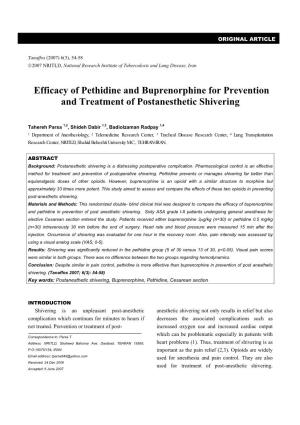 Efficacy of Pethidine and Buprenorphine for Prevention and Treatment of Postanesthetic Shivering