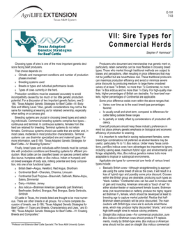 VII: Sire Types for Commercial Herds