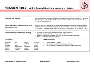 HINDUISM Part 2 Unit 4: Personal Identity and Belonging in Hinduism