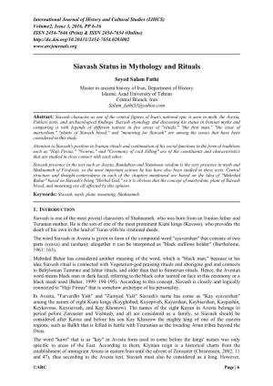 Siavash Status in Mythology and Rituals