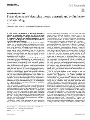 Social Dominance Hierarchy: Toward a Genetic and Evolutionary Understanding Bruce T