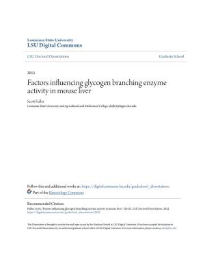 Factors Influencing Glycogen Branching Enzyme Activity in Mouse