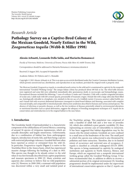 Research Article Pathology Survey on a Captive-Bred Colony of the Mexican Goodeid, Nearly Extinct in the Wild, Zoogoneticus Tequila (Webb & Miller 1998)