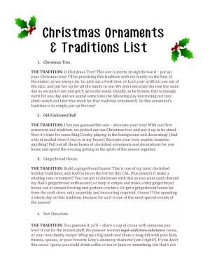 Christmas Ornaments & Traditions List