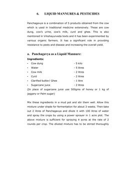 6. LIQUID MANNURES & PESTICIDES A. Panchagavya As A