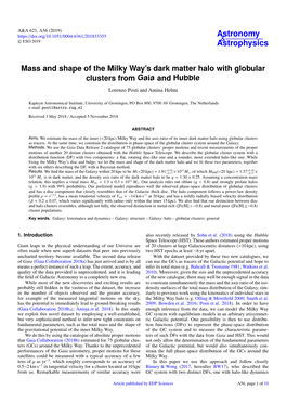 Mass and Shape of the Milky Way's Dark Matter Halo with Globular