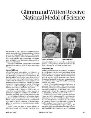 Glimm and Witten Receive National Medal of Science, Volume 51, Number 2