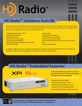 Xpi 10Esp Embedded Exporter Offers the Latest in the Xpi 10Esp Development of HD Radio™, Increasing Overall Reliability and Functionality for Stations Broadcasting HD