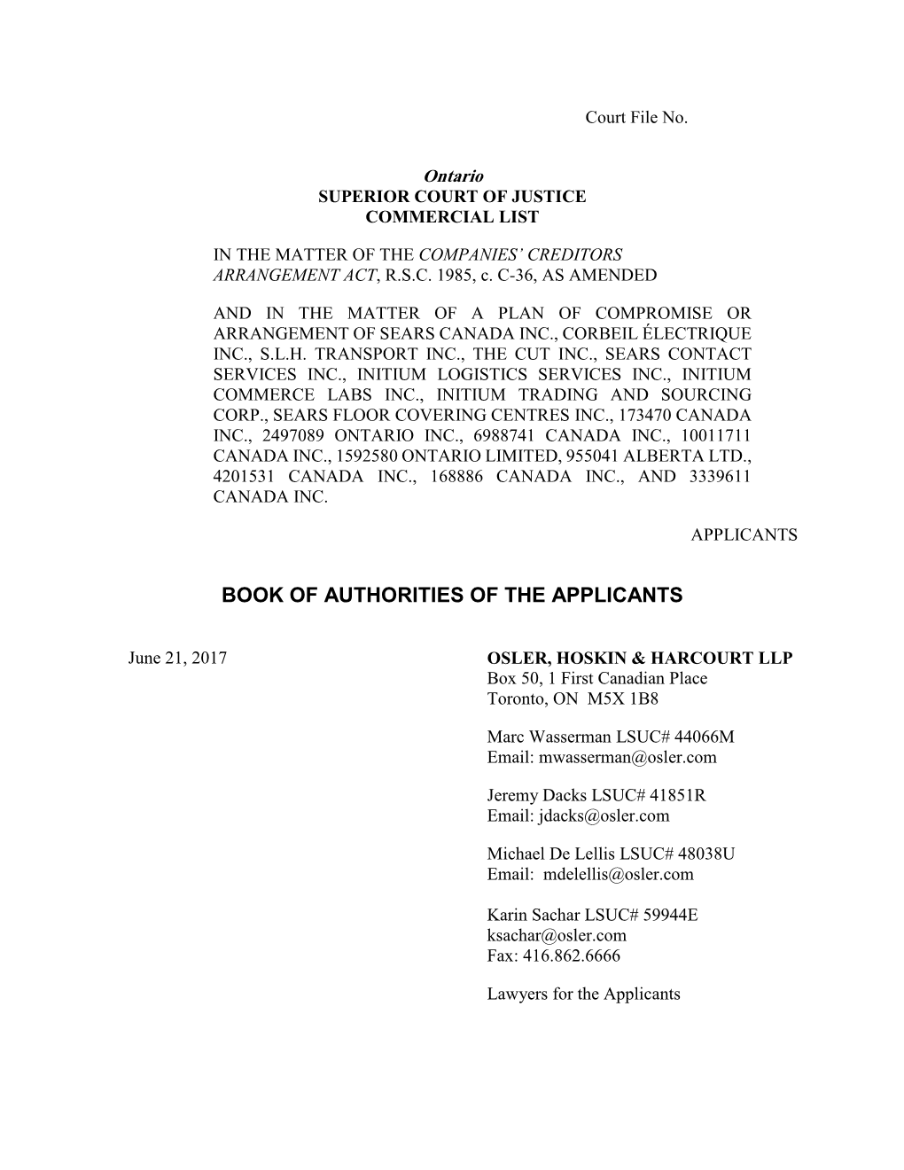 Book of Authorities of the Applicants