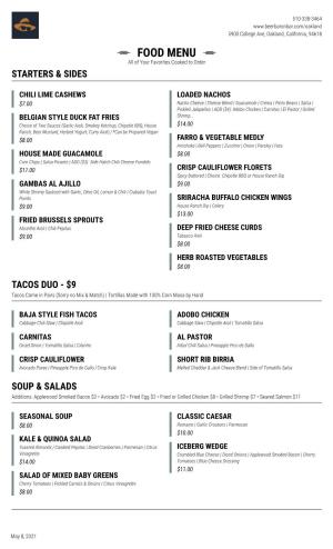 FOOD MENU All of Your Favorites Cooked to Order STARTERS & SIDES