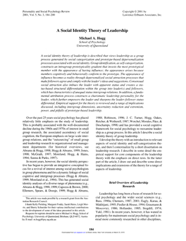 A Social Identity Theory of Leadership Michael A