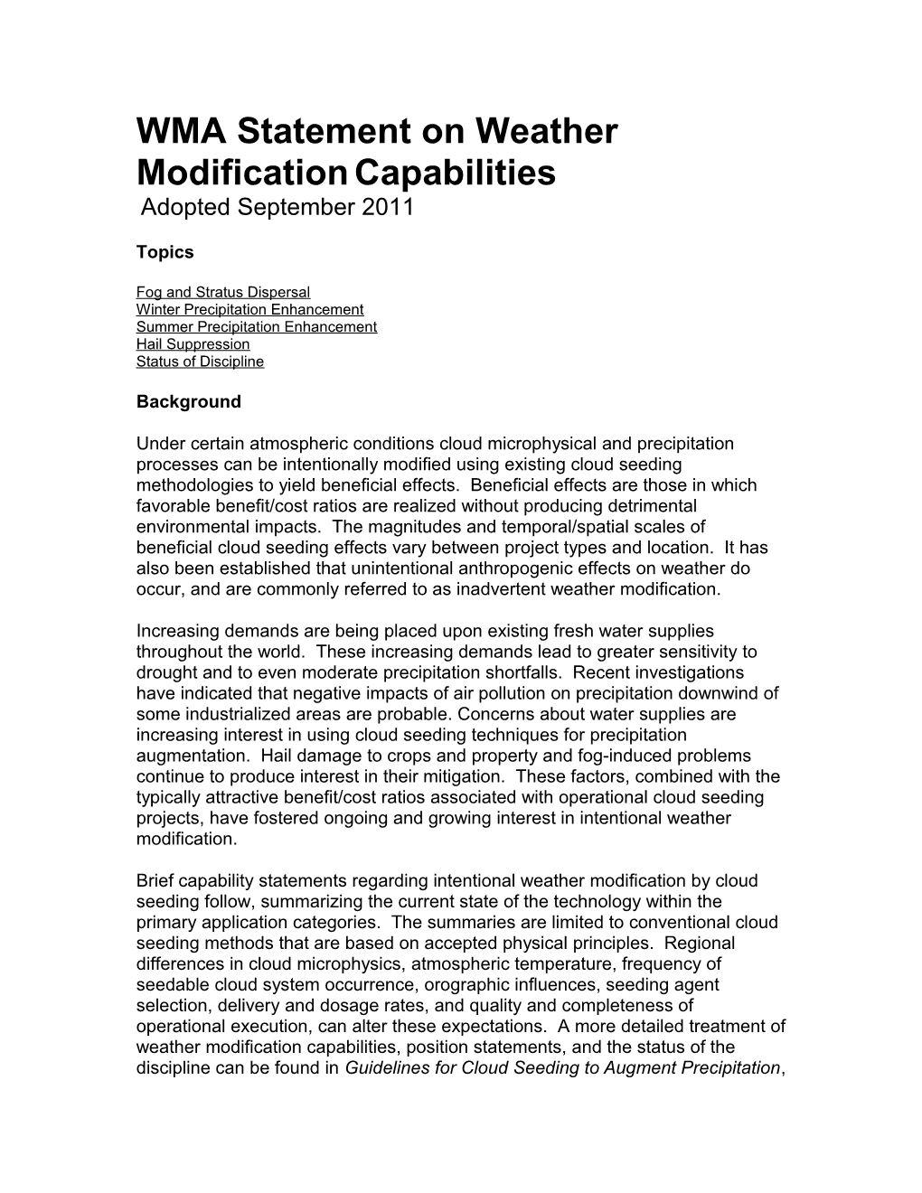 Wmastatement on Weather Modification Capabilities