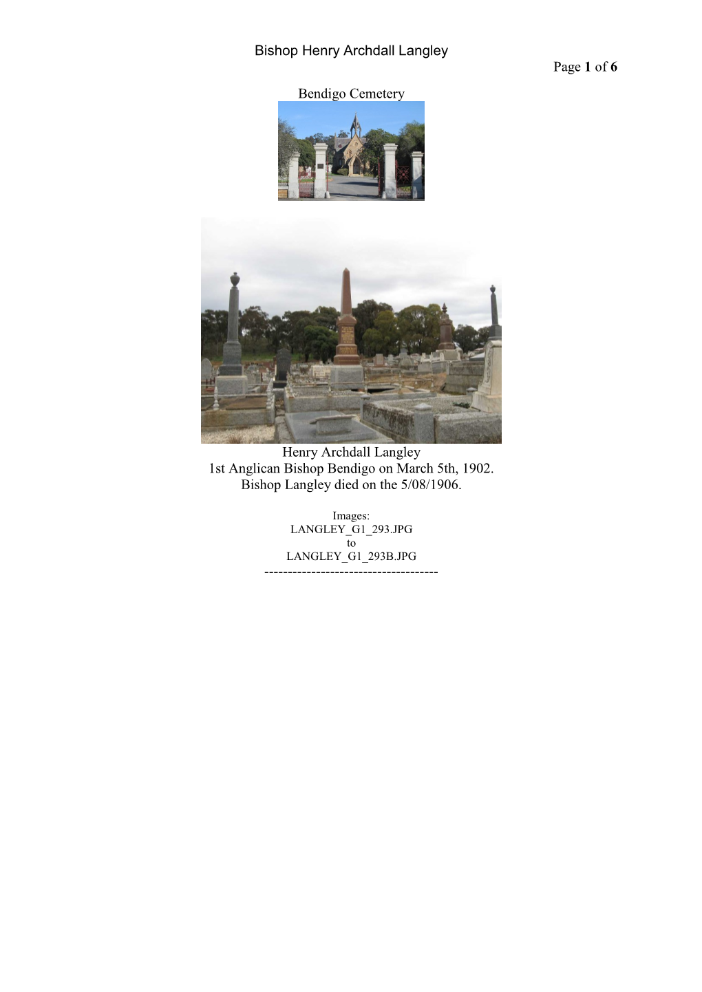 Langley Page 1 of 6 Bendigo Cemetery