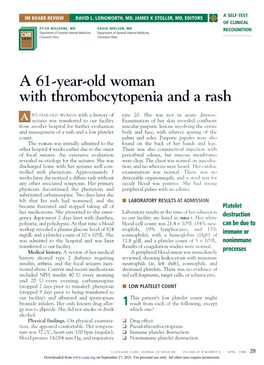 A 61-Year-Old Woman with Thrombocytopenia and a Rash