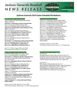 Jackson Generals 2019 Game Schedule Breakdown