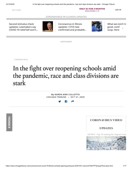 In the Fight Over Reopening Schools Amid the Pandemic, Race and Class Divisions Are Stark - Chicago Tribune