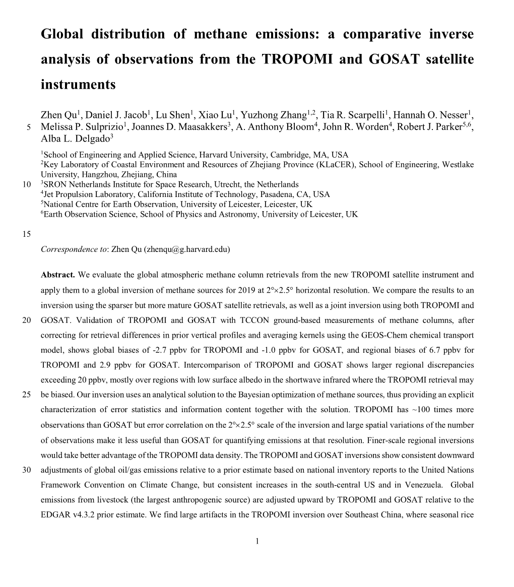 Global Distribution of Methane Emissions: a Comparative Inverse Analysis of Observations from the TROPOMI and GOSAT Satellite Instruments