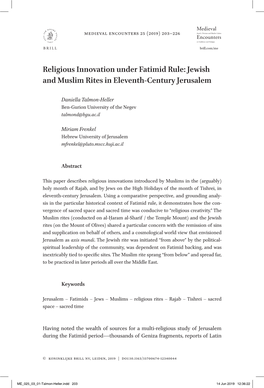 Religious Innovation Under Fatimid Rule: Jewish and Muslim Rites in Eleventh-Century Jerusalem