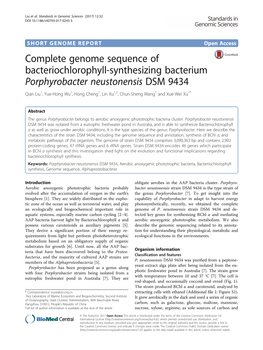 Complete Genome Sequence of Bacteriochlorophyll-Synthesizing