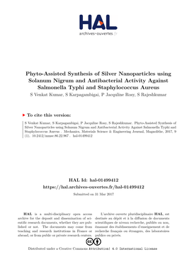 Phyto-Assisted Synthesis of Silver Nanoparticles Using Solanum