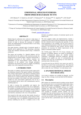 Emotional Speech Synthesis: from Speech Database to Tts J.M