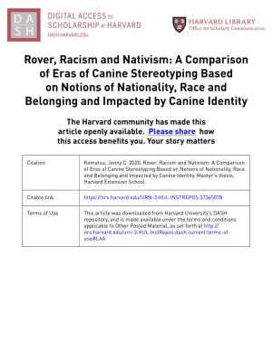 Rover, Racism and Nativism: a Comparison of Eras of Canine Stereotyping Based on Notions of Nationality, Race and Belonging and Impacted by Canine Identity