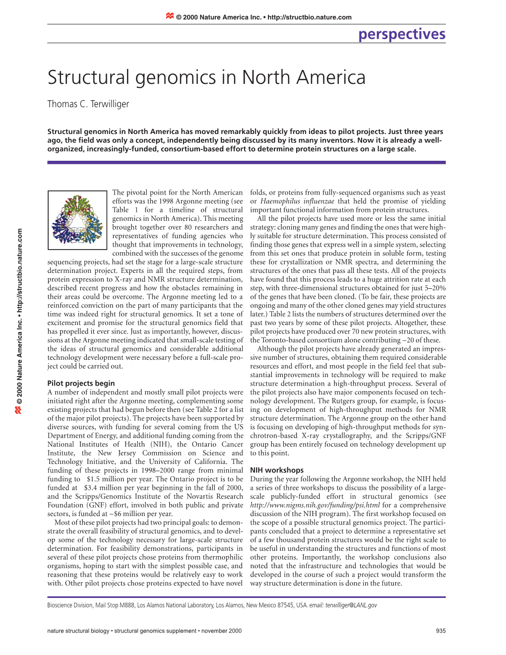 Structural Genomics in North America