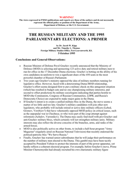 The Russian Military and the 1995 Parliamentary Elections: a Primer