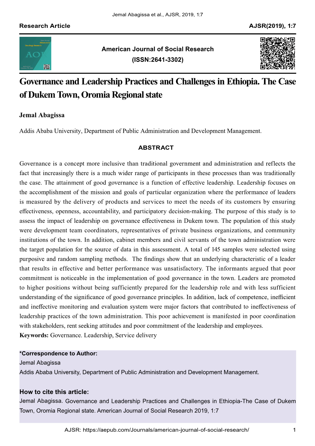 Governance and Leadership Practices and Challenges in Ethiopia. the ...