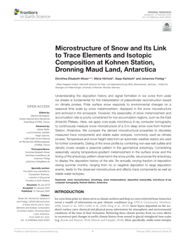 Microstructure of Snow and Its Link to Trace Elements and Isotopic Composition at Kohnen Station, Dronning Maud Land, Antarctica