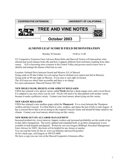 Tree and Vine Notes October 2003