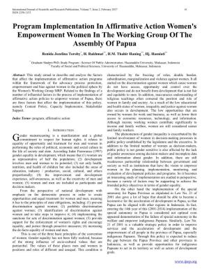 Program Implementation in Affirmative Action Women's Empowerment Women in the Working Group of the Assembly of Papua