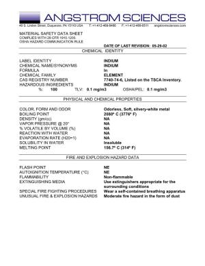 Material Safety Data Sheet Complies with 29 Cfr 1910.1200
