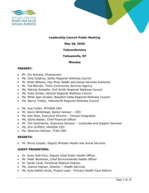 Leadership Council Public Meeting May 28, 2020 Teleconference