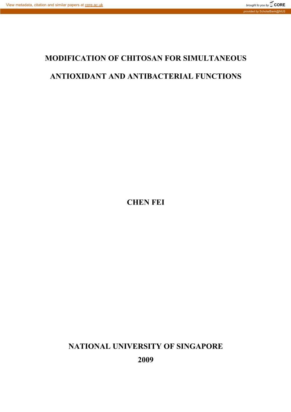 Modification of Chitosan for Simultaneous Antioxidant