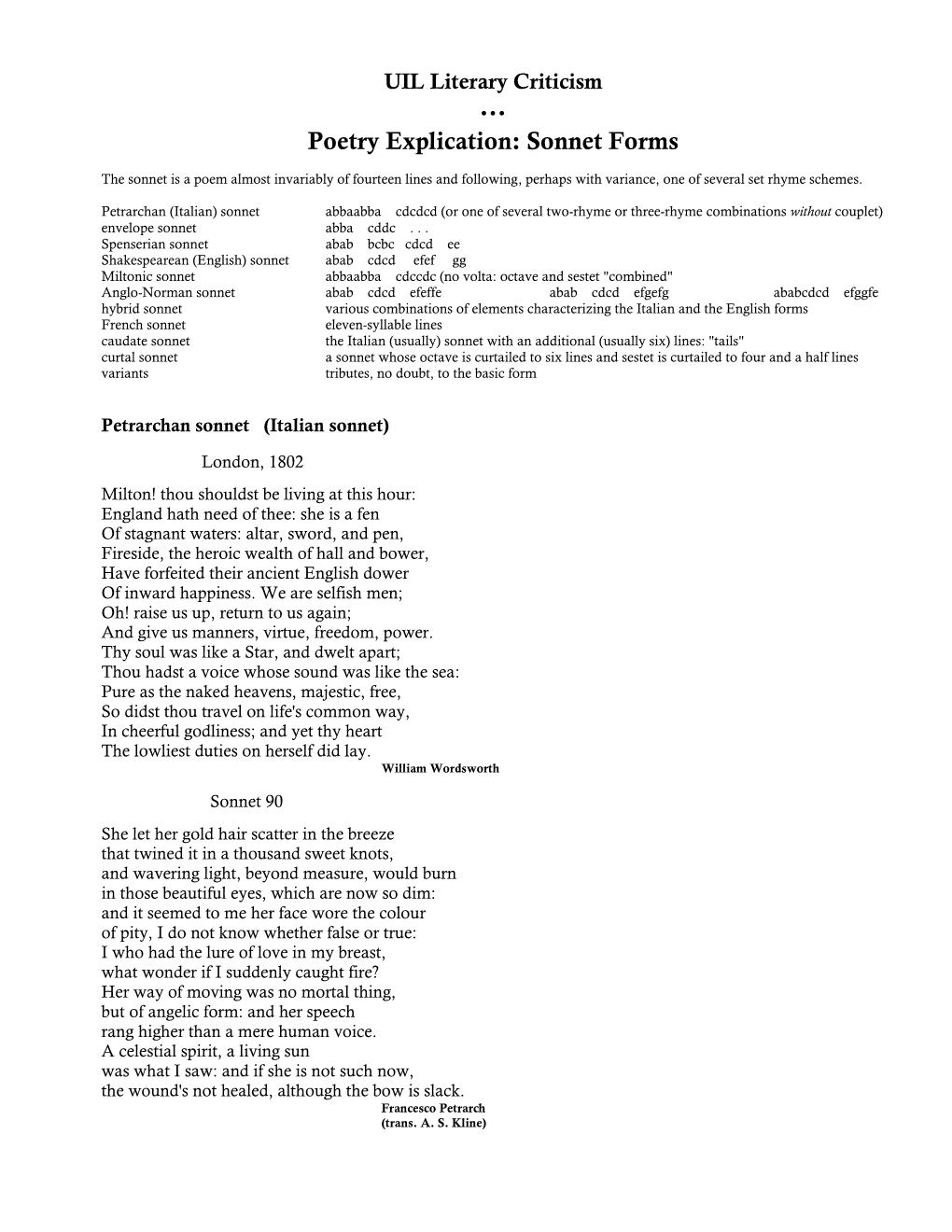 Poetry Explication: Sonnet Forms