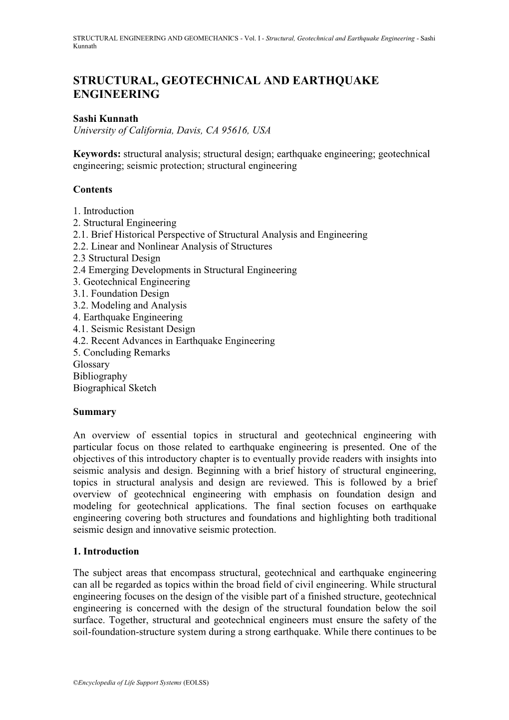 Structural, Geotechnical and Earthquake Engineering - Sashi Kunnath