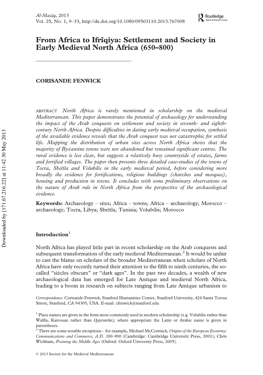 Settlement and Society in Early Medieval North Africa (650–800)