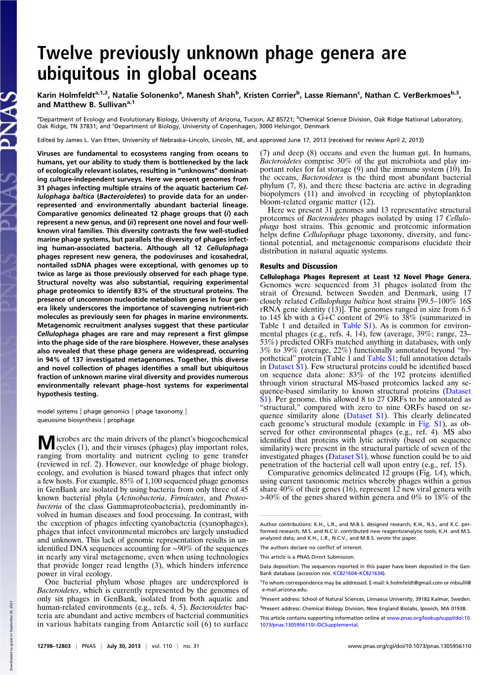 Twelve Previously Unknown Phage Genera Are Ubiquitous in Global Oceans