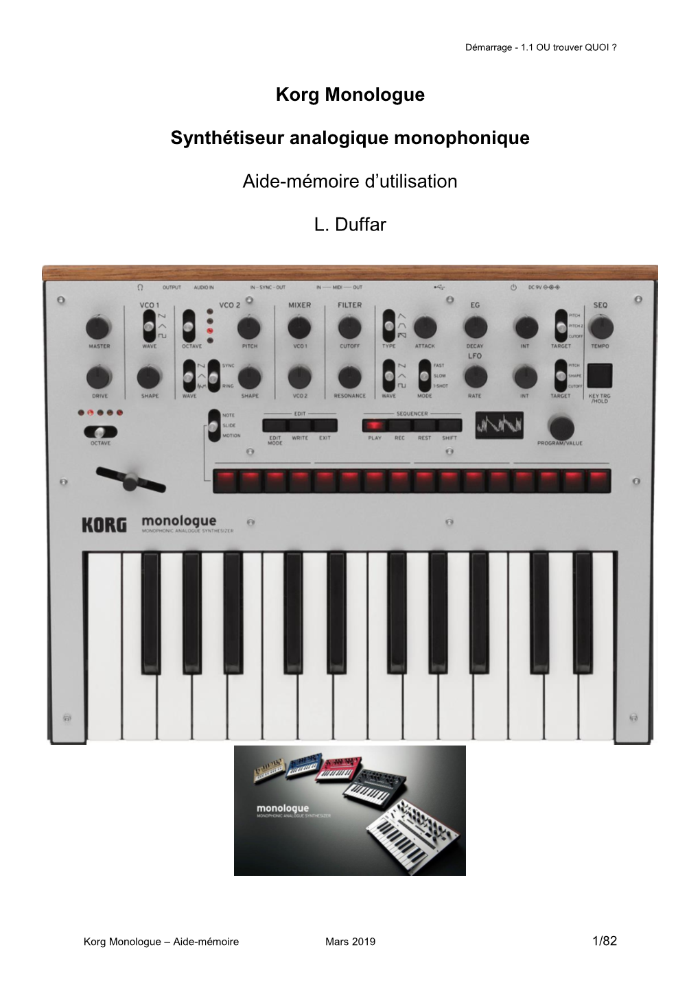 Korg Monologue Synthétiseur Analogique Monophonique Aide