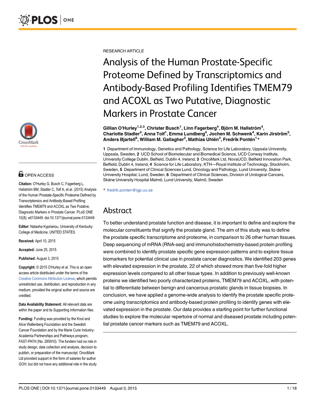 Analysis of the Human Prostate-Specific Proteome Defined