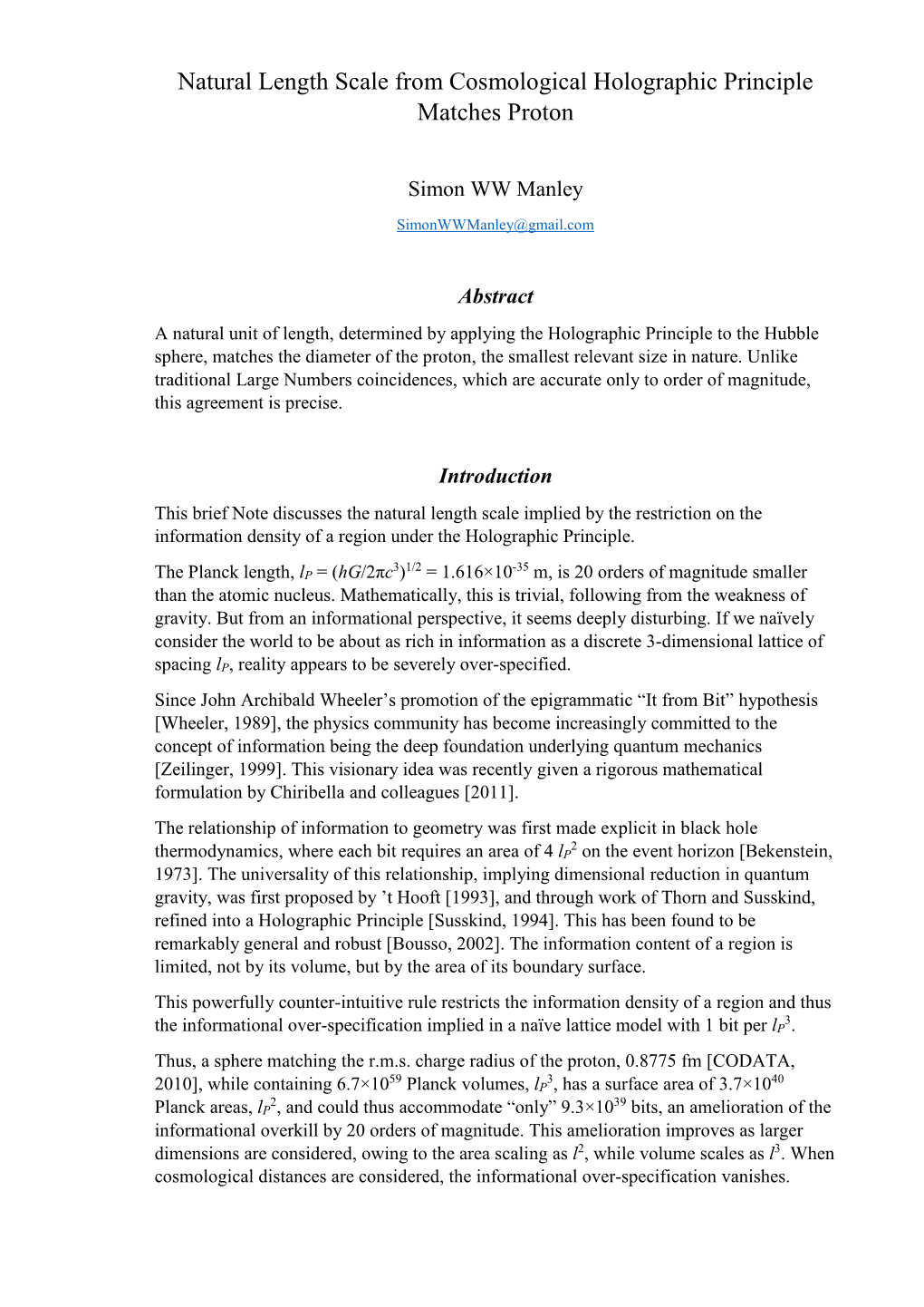 Natural Length Scale from Cosmological Holographic Principle Matches Proton