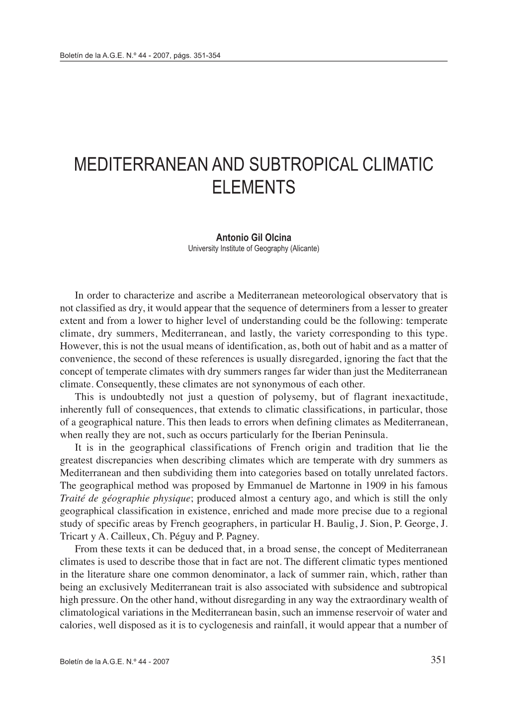 Mediterranean and Subtropical Climatic Elements