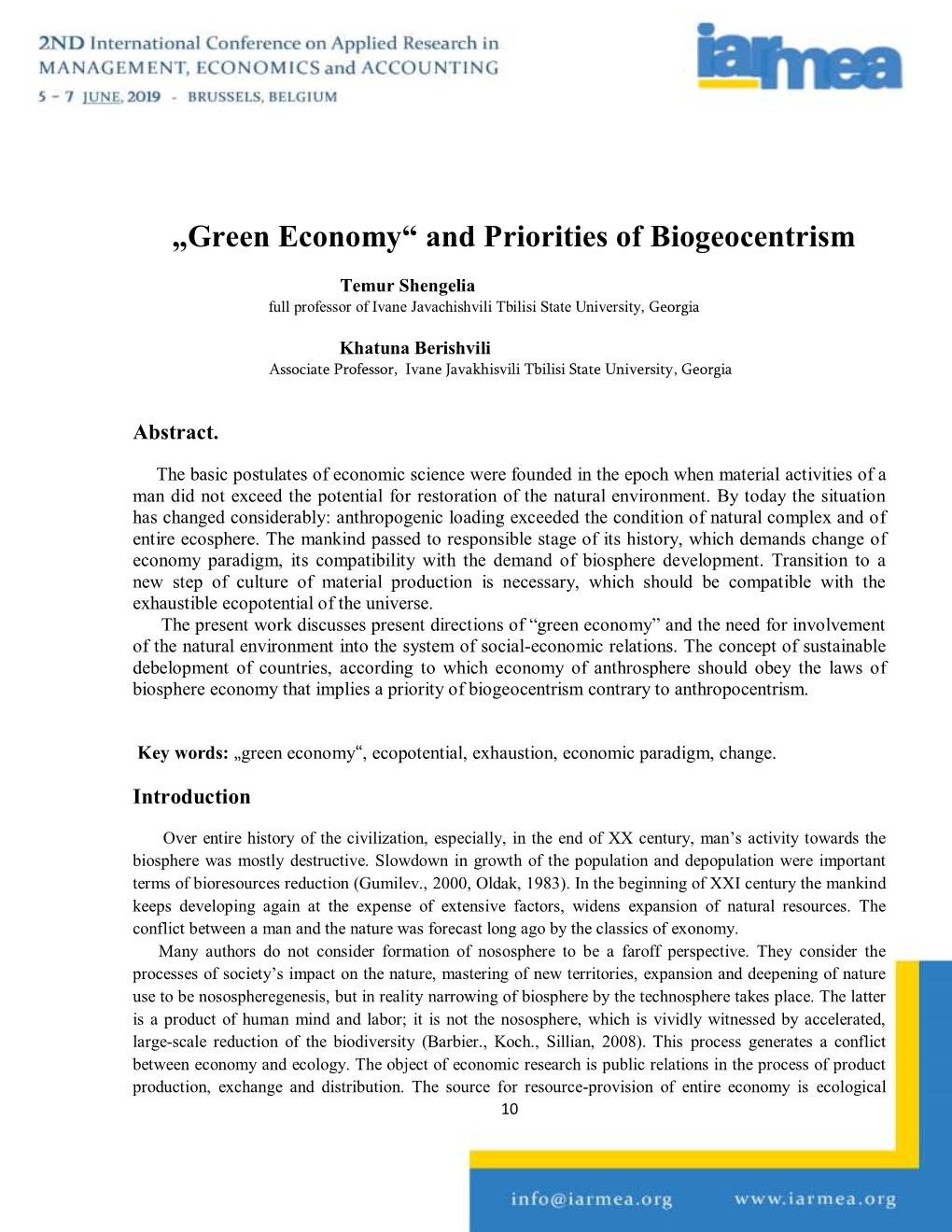 Green Economy“ and Priorities of Biogeocentrism