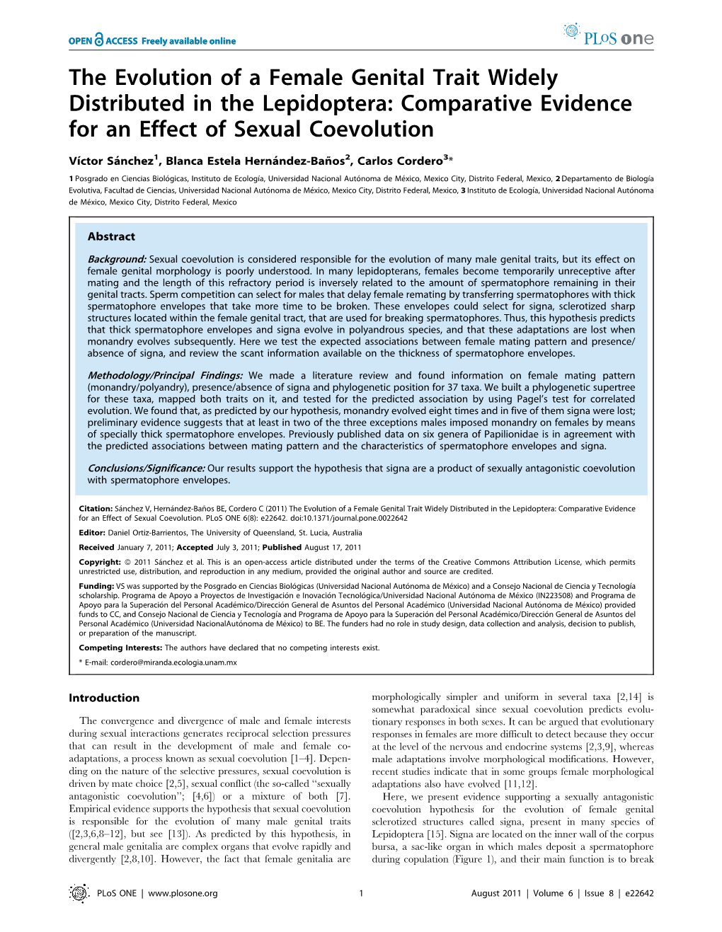 The Evolution of a Female Genital Trait Widely Distributed in the Lepidoptera: Comparative Evidence for an Effect of Sexual Coevolution