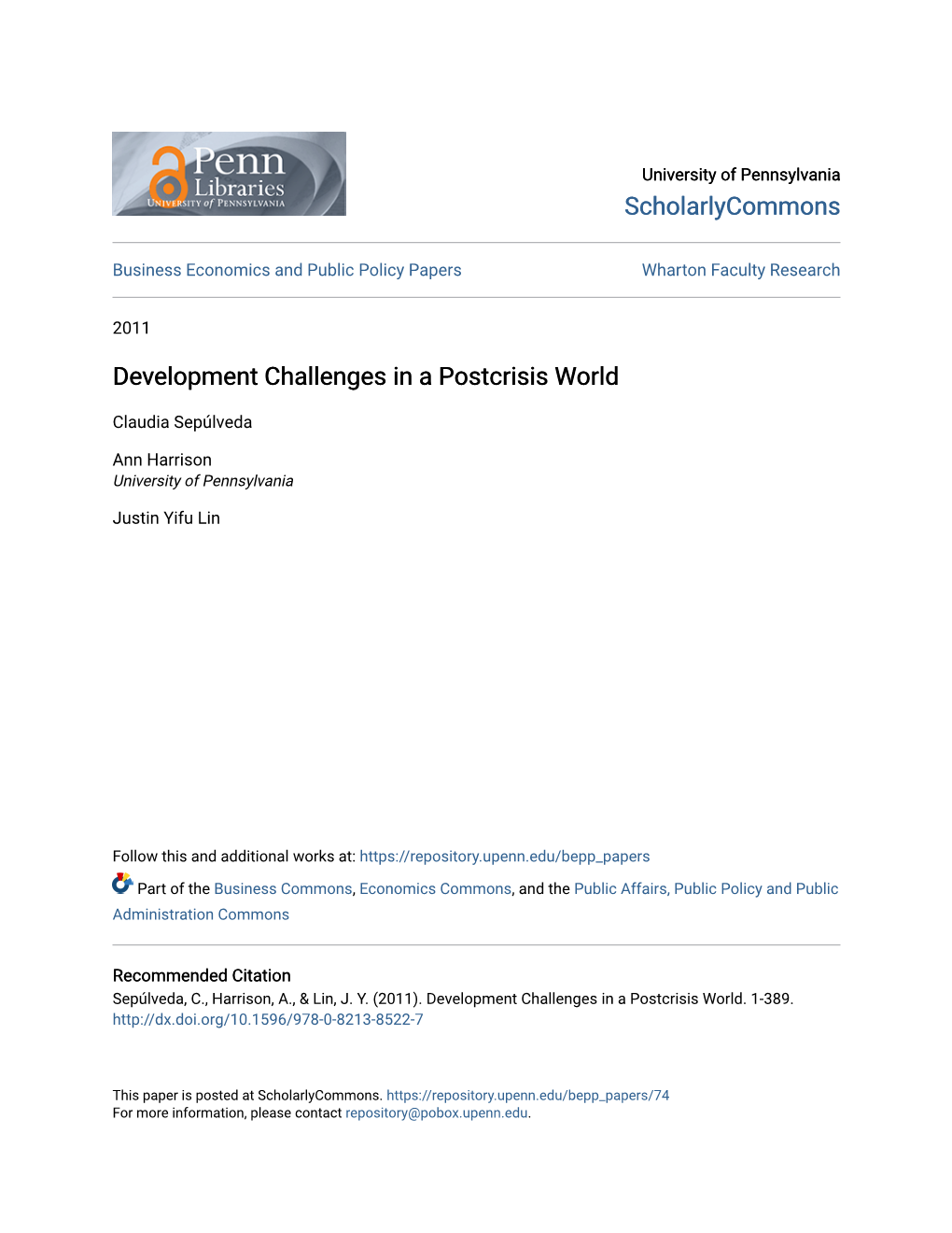 Development Challenges in a Postcrisis World