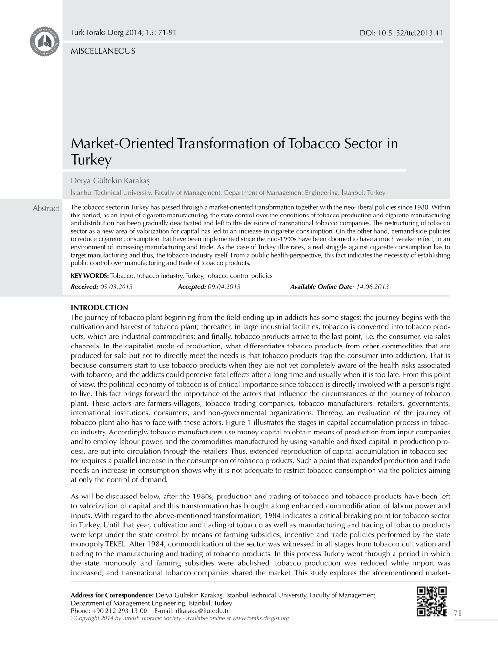 Market-Oriented Transformation of Tobacco Sector in Turkey