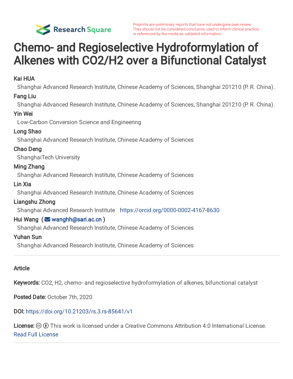 And Regioselective Hydroformylation of Alkenes with CO2/H2 Over a Bifunctional Catalyst